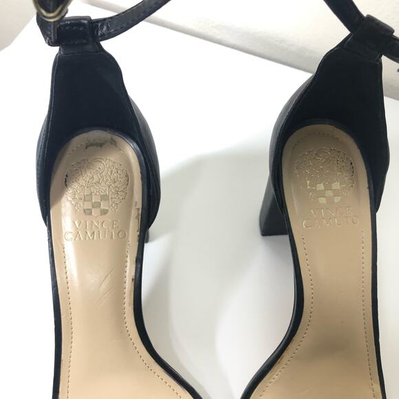 Vince Camuto Block Heel Ankle Strap Minimal Sandal Black Classic 9.5 - Picture 6 of 13